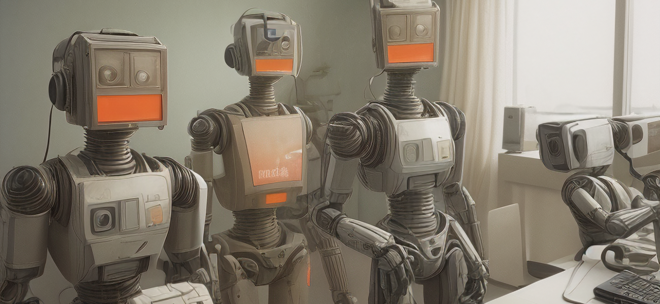Mensch und Roboter arbeiten gemeinsam an einem Webprojekt
