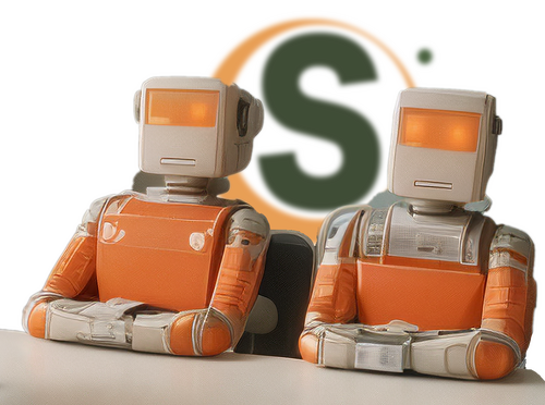 Zwei Roboter arbeiten gemeinsam an einem Webprojekt