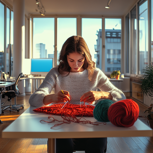 Frau beim Stricken als Illustration für sorgfältige Webentwicklung
