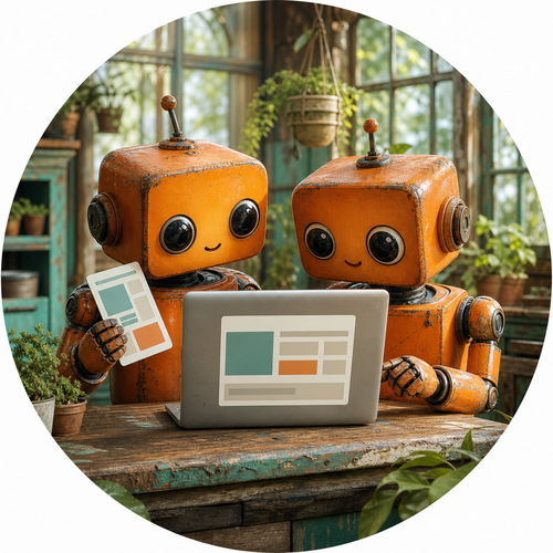 Zwei Roboter entwickeln gemeinsam eine Website